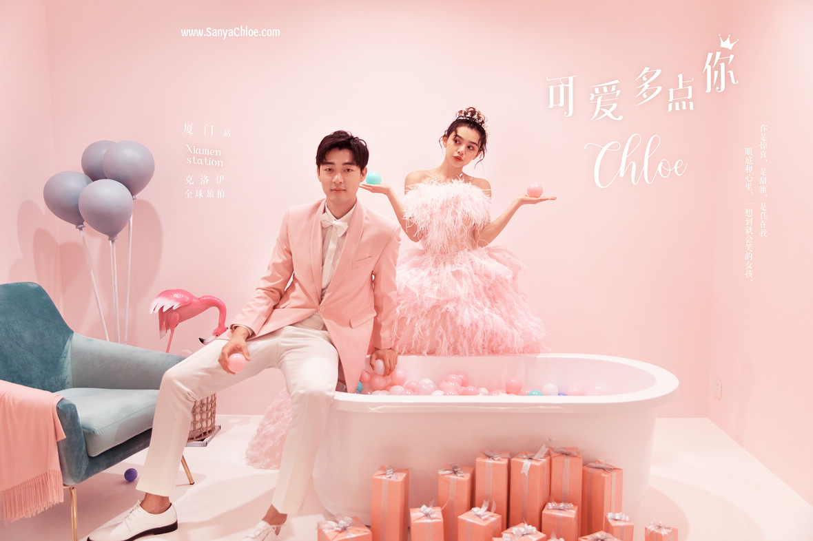 少女心爆棚的粉色系ins婚纱照，粉到嫩出水的甜美！